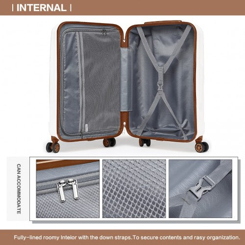 Kono 19 Inch Cabin Size ABS Hard Shell Luggage With Vertical Stripes - Ideal For Carry-On - Cream
