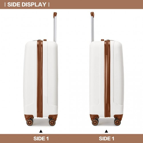 Kono 19 Inch Cabin Size ABS Hard Shell Luggage With Vertical Stripes - Ideal For Carry-On - Cream