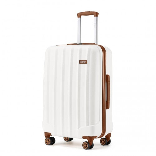 Kono 28 Inch Striped ABS Hard Shell Luggage With 360-Degree Spinner Wheels - Cream