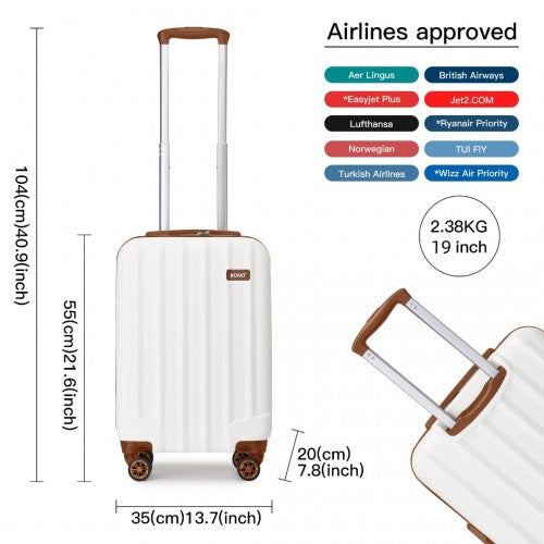 Kono 19/24/28 Inch 3 Piece Set Striped ABS Hard Shell Luggage With 360-Degree Spinner Wheels - Cream