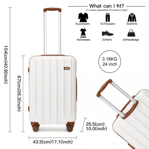 Kono 19/24/28 Inch 3 Piece Set Striped ABS Hard Shell Luggage With 360-Degree Spinner Wheels - Cream