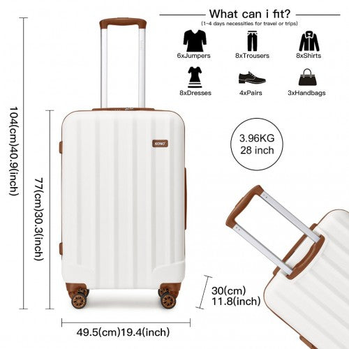 Kono 19/24/28 Inch 3 Piece Set Striped ABS Hard Shell Luggage With 360-Degree Spinner Wheels - Cream