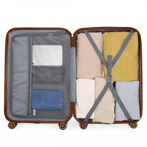 Kono 19/24/28 Inch 3 Piece Set Striped ABS Hard Shell Luggage With 360-Degree Spinner Wheels - Cream