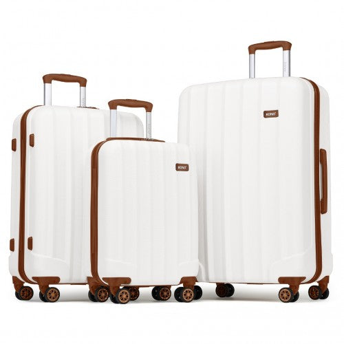 Kono 19/24/28 Inch 3 Piece Set Striped ABS Hard Shell Luggage With 360-Degree Spinner Wheels - Cream