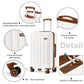 Kono 19/24/28 Inch 3 Piece Set Striped ABS Hard Shell Luggage With 360-Degree Spinner Wheels - Cream