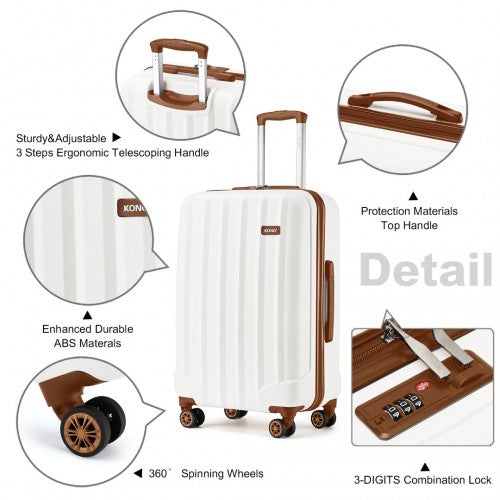 Kono 19/24/28 Inch 3 Piece Set Striped ABS Hard Shell Luggage With 360-Degree Spinner Wheels - Cream