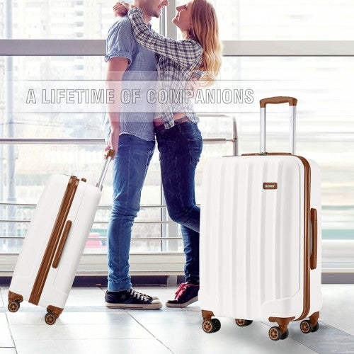 Kono 19/24/28 Inch 3 Piece Set Striped ABS Hard Shell Luggage With 360-Degree Spinner Wheels - Cream