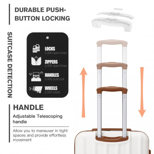 Kono 19/24/28 Inch 3 Piece Set Striped ABS Hard Shell Luggage With 360-Degree Spinner Wheels - Cream