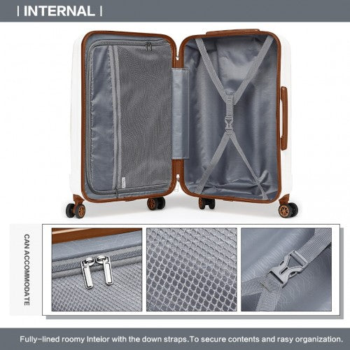 Kono 19/24/28 Inch 3 Piece Set Striped ABS Hard Shell Luggage With 360-Degree Spinner Wheels - Cream
