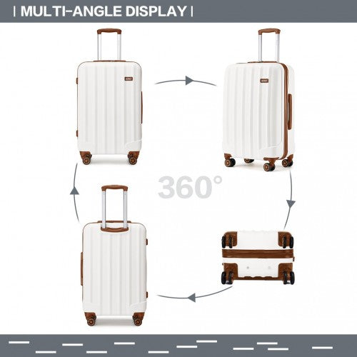 Kono 19/24/28 Inch 3 Piece Set Striped ABS Hard Shell Luggage With 360-Degree Spinner Wheels - Cream