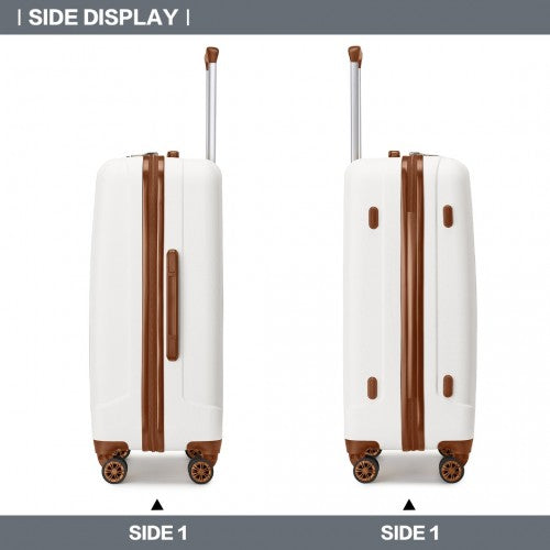 Kono 19/24/28 Inch 3 Piece Set Striped ABS Hard Shell Luggage With 360-Degree Spinner Wheels - Cream