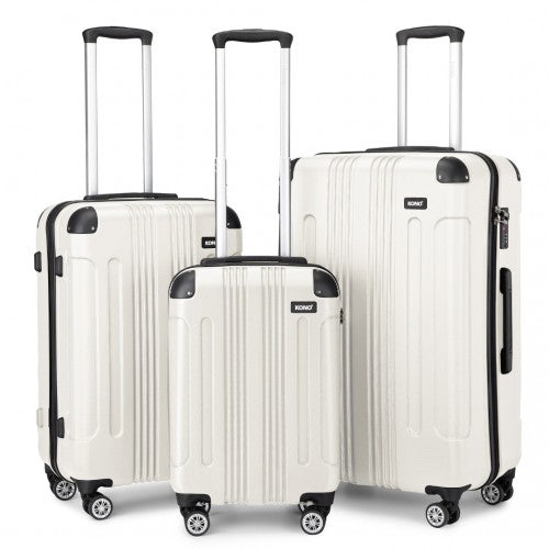 Kono 19/24/28 Inch 3 Piece Set Striped ABS Hard Shell Luggage With 360-Degree Spinner Wheels - Beige