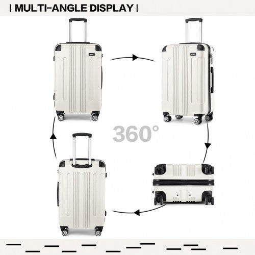 Kono 19/24/28 Inch 3 Piece Set Striped ABS Hard Shell Luggage With 360-Degree Spinner Wheels - Beige