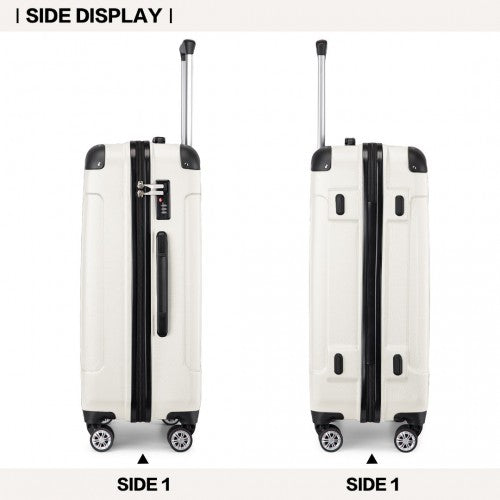 Kono 19/24/28 Inch 3 Piece Set Striped ABS Hard Shell Luggage With 360-Degree Spinner Wheels - Beige