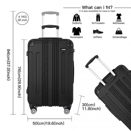Kono 28 Inch ABS Lightweight Compact Hard Shell Travel Luggage For Extended Journeys - Black