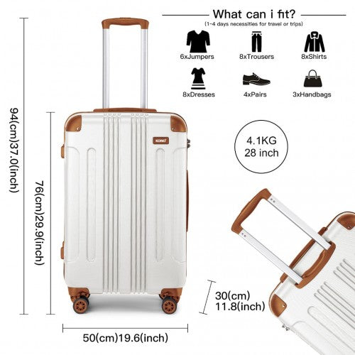 Kono 28 Inch ABS Lightweight Compact Hard Shell Travel Luggage For Extended Journeys - Cream