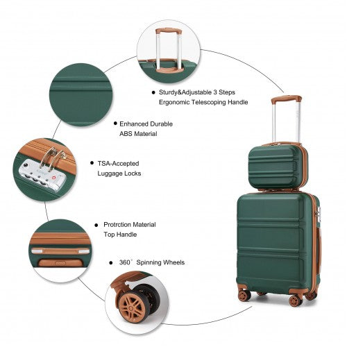 Kono ABS Sculpted Horizontal Design 4 Pcs Suitcase Set with Vanity Case - Green and Brown