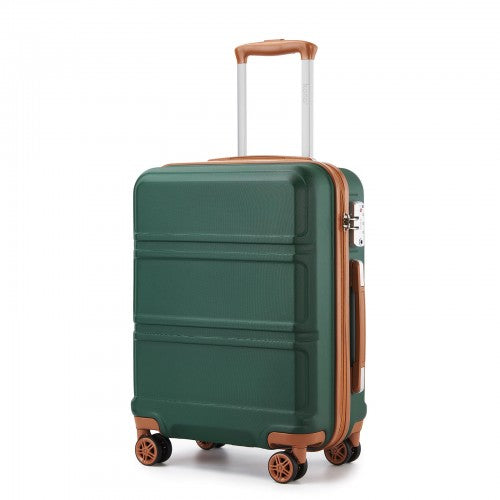 Kono ABS 20 Inch Sculpted Horizontal Design Cabin Luggage - Green / Brown