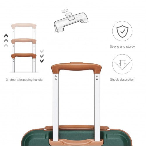 Kono ABS 24 Inch Sculpted Horizontal Design Suitcase - Green / Brown