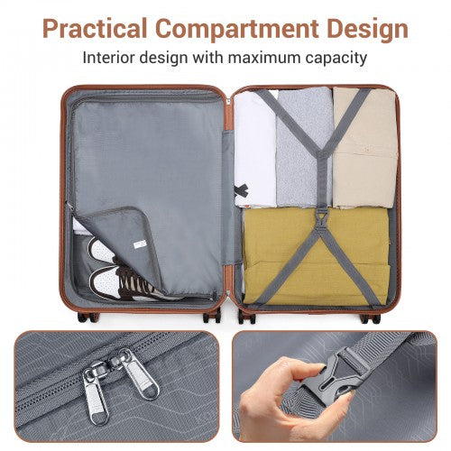 Kono ABS 20 Inch Sculpted Horizontal Design Cabin Luggage - Green / Brown