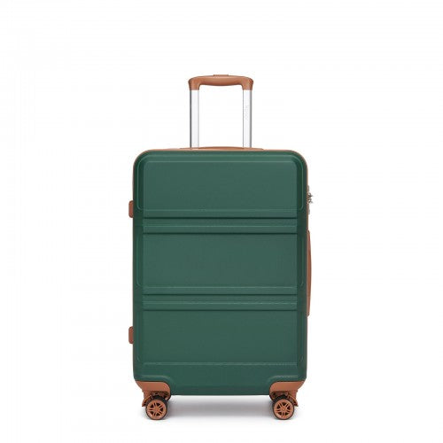 Kono ABS 24 Inch Sculpted Horizontal Design Suitcase - Green / Brown
