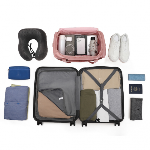 Kono Abs 28 Inch Sculpted Horizontal Design 2 Piece Suitcase Set With Cabin Bag - Nude