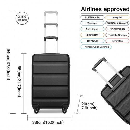Kono 3-Piece Lightweight ABS Hardshell Suitcase Set - 19, 24, 28 Inch With Secure TSA Lock - Black