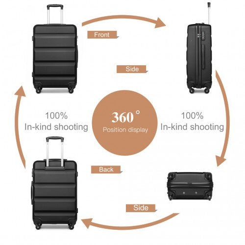 Kono 3-Piece Lightweight ABS Hardshell Suitcase Set - 19, 24, 28 Inch With Secure TSA Lock - Black