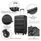 Kono 3-Piece Lightweight ABS Hardshell Suitcase Set - 19, 24, 28 Inch With Secure TSA Lock - Black
