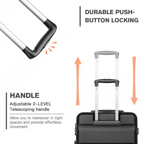 Kono 3-Piece Lightweight ABS Hardshell Suitcase Set - 19, 24, 28 Inch With Secure TSA Lock - Black