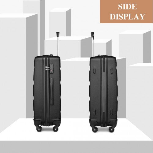 Kono 3-Piece Lightweight ABS Hardshell Suitcase Set - 19, 24, 28 Inch With Secure TSA Lock - Black
