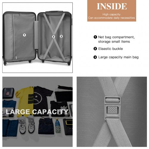 Kono 3-Piece Lightweight ABS Hardshell Suitcase Set - 19, 24, 28 Inch With Secure TSA Lock - Black