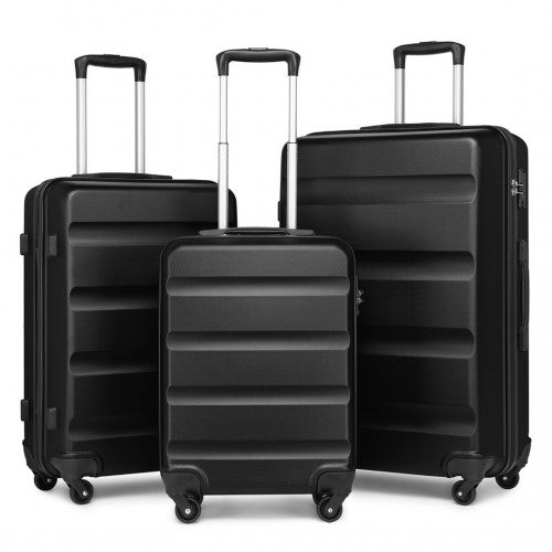Kono 3-Piece Lightweight ABS Hardshell Suitcase Set - 19, 24, 28 Inch With Secure TSA Lock - Black