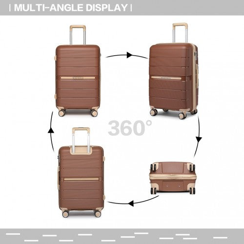 British Traveller 3 Pcs Multi-Texture Polypropylene Hard Shell Suitcase With TSA Lock - Brown/Apricot