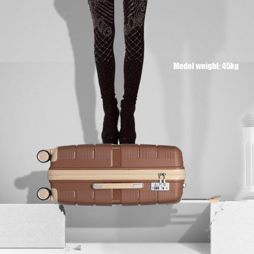 British Traveller 3 Pcs Multi-Texture Polypropylene Hard Shell Suitcase With TSA Lock - Brown/Apricot