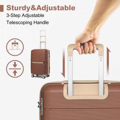 British Traveller 3 Pcs Multi-Texture Polypropylene Hard Shell Suitcase With TSA Lock - Brown/Apricot