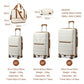 British Traveller 5 Piece Polypropylene Hard Shell Suitcase Set With Tote Bag and Cosmetic Pouch - Cream/Brown