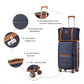 British Traveller 5 Piece Polypropylene Hard Shell Suitcase Set With Tote Bag and Cosmetic Pouch - Navy/Brown