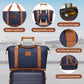 British Traveller 5 Piece Polypropylene Hard Shell Suitcase Set With Tote Bag and Cosmetic Pouch - Navy/Brown