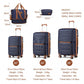 British Traveller 5 Piece Polypropylene Hard Shell Suitcase Set With Tote Bag and Cosmetic Pouch - Navy/Brown