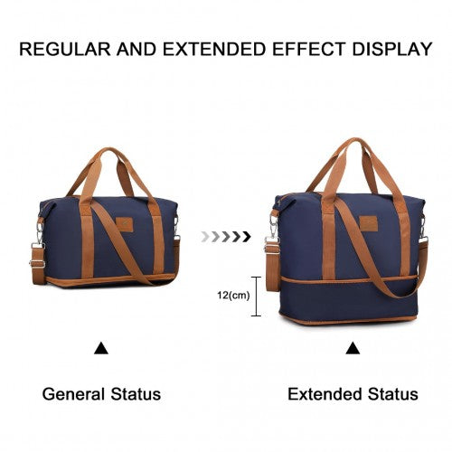 British Traveller 5 Piece Polypropylene Hard Shell Suitcase Set With Tote Bag and Cosmetic Pouch - Navy/Brown