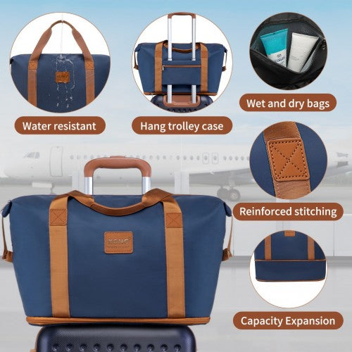 Kono 20 Inch Abs Carry On Cabin Suitcase 4 Piece Travel Set Included Vanity Case And Weekend Bag And Toiletry Bag - Navy