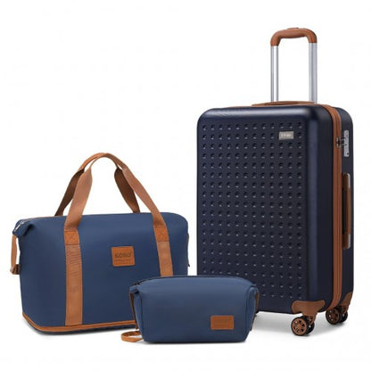 Kono 20 Inch Abs Carry-Ons Cabin Suitcase 3 Piece Travel Set With Weekend and Toiletry Bag - Navy