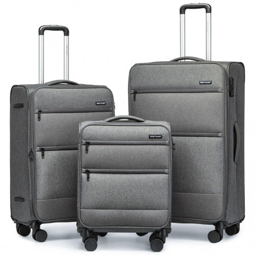 British Traveller 3-Piece Lightweight Soft Shell Luggage Set With TSA Locks - Grey