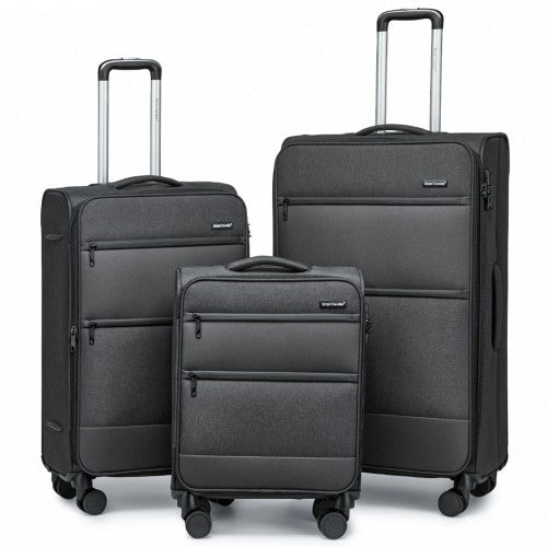 British Traveller 3-Piece Lightweight Soft Shell Luggage Set With TSA Locks - Black