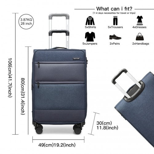 British Traveller 28 Inch Lightweight Soft Shell Expandable Suitcase With TSA Lock - Navy