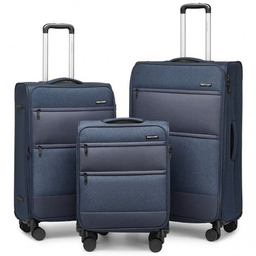 British Traveller 3-Piece Lightweight Soft Shell Luggage Set With TSA Locks - Navy