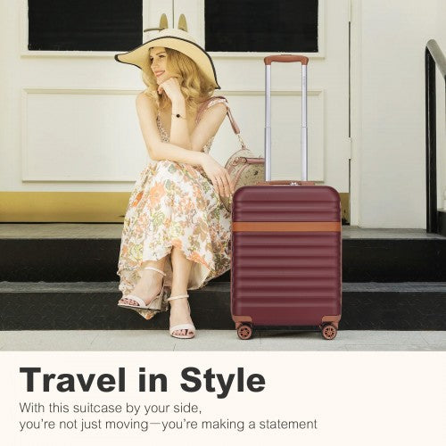 Kono 20 Inch Stylish Lightweight Hard Shell ABS+PC Cabin Carry-On Suitcase with TSA Lock for Enhanced Security - Burgundy and Brown