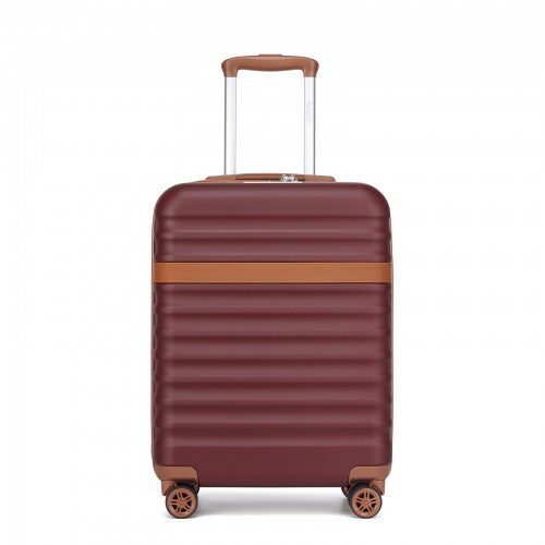 Kono 20 Inch Stylish Lightweight Hard Shell ABS+PC Cabin Carry-On Suitcase with TSA Lock for Enhanced Security - Burgundy and Brown