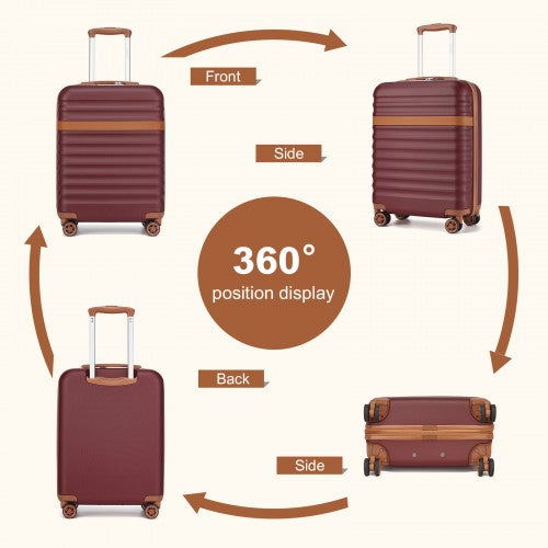 Kono 20 Inch Stylish Lightweight Hard Shell ABS+PC Cabin Carry-On Suitcase with TSA Lock for Enhanced Security - Burgundy and Brown